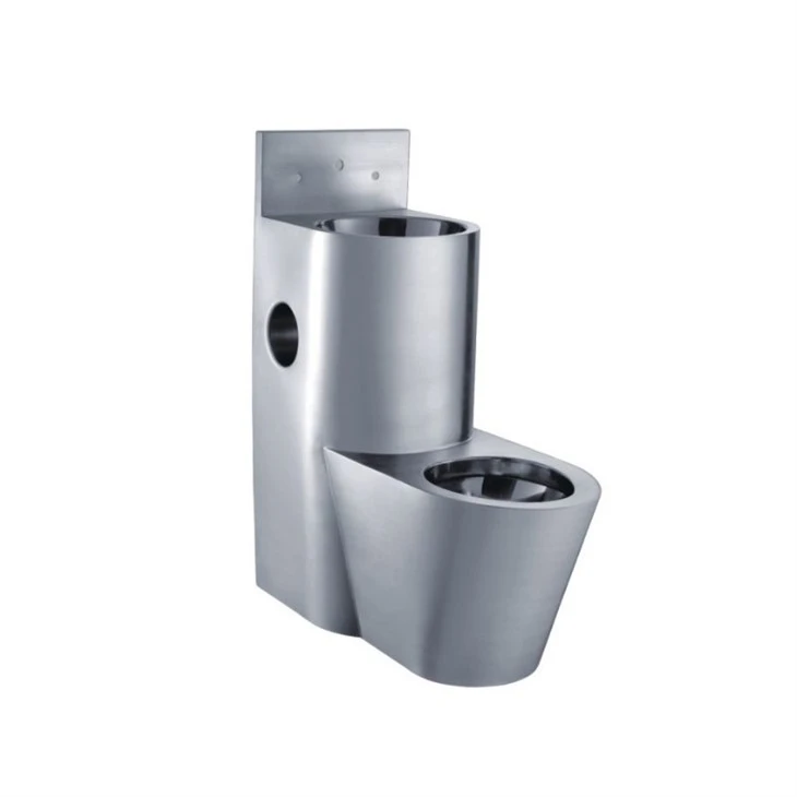 Rustfritt stål Gravity Flush Toilet Western Prison Toalett og vask Combo